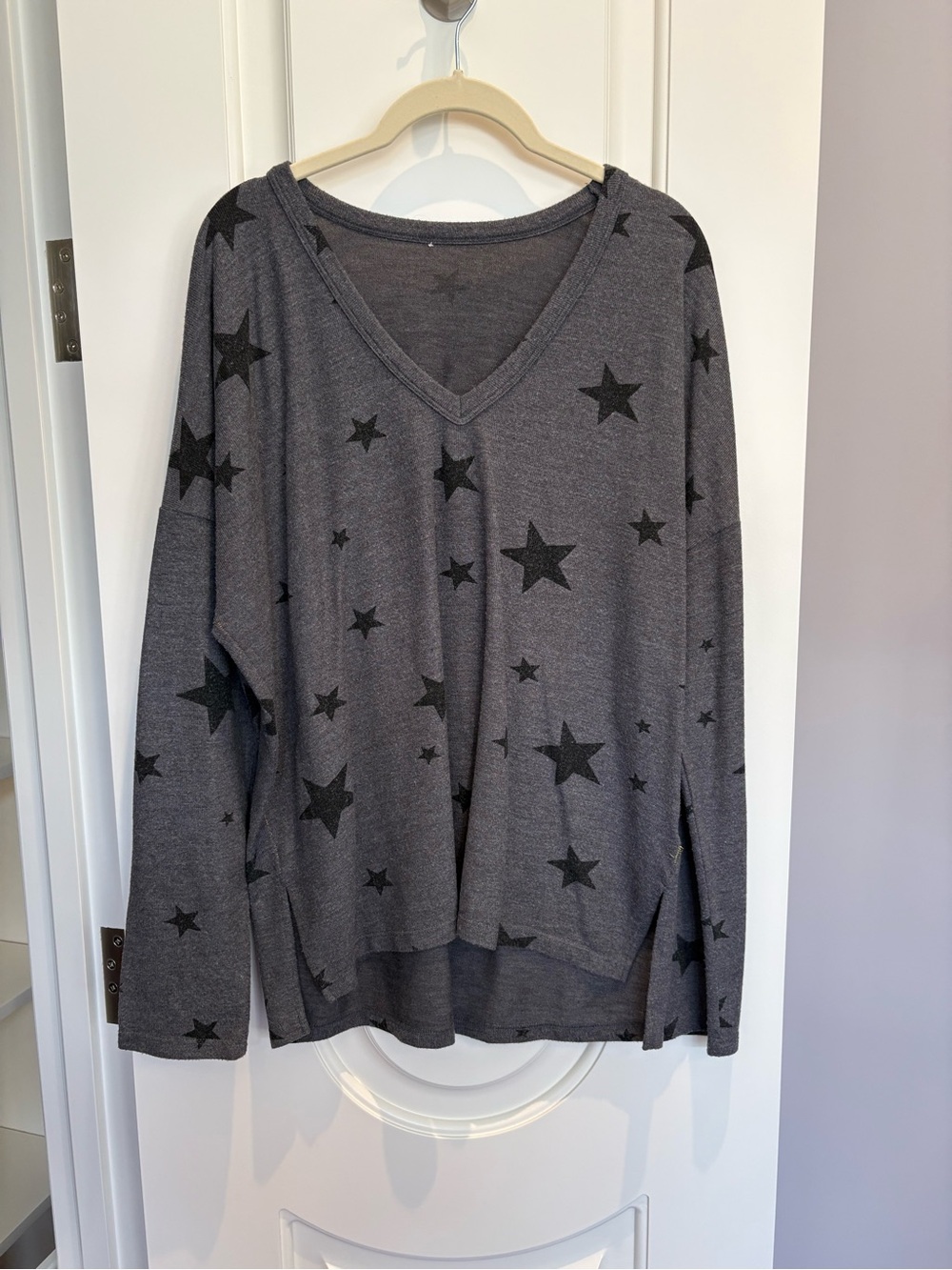 Sundry Gray V-Neck Sweater with Black Star Print